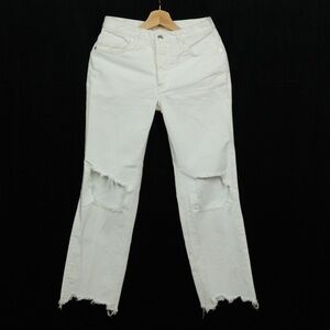 FREE PEOPLE MAGGIE JEANS OB1160849 DISTRESSED OPTIC WHITE SIZE 25